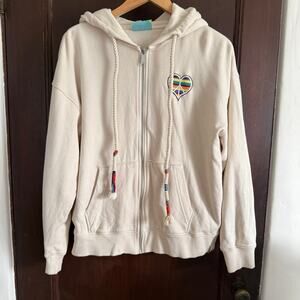 Scotch & Soda | Cream full Zip Rainbow Born To Love Organic Cotton Hoodie Medium